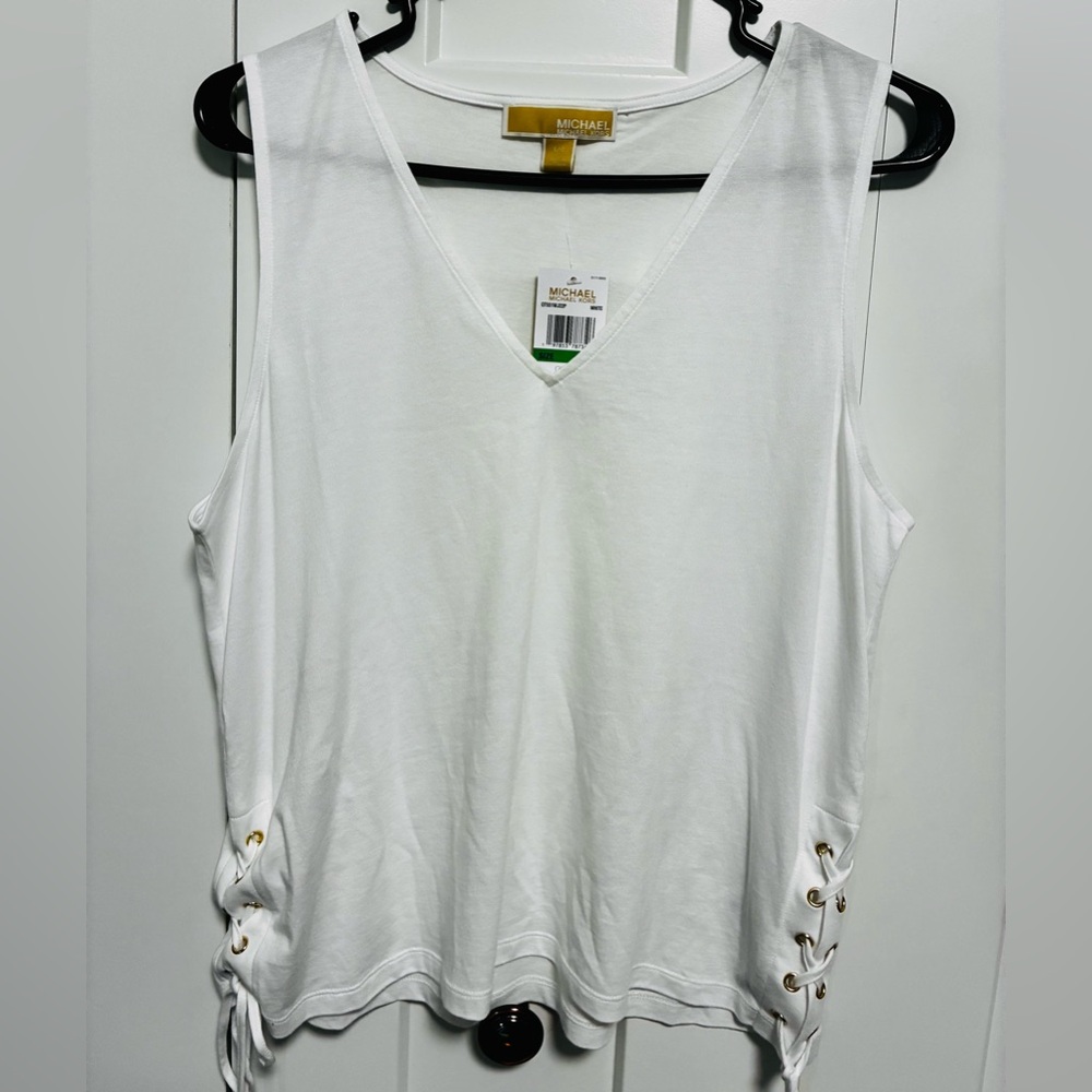 Michael Kors White Loose Fit Sleeveless Cutout Blouse - Size L